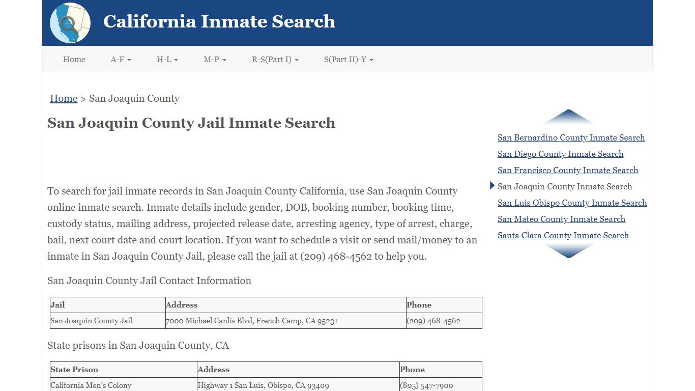 San Joaquin County Jail Inmate Search
