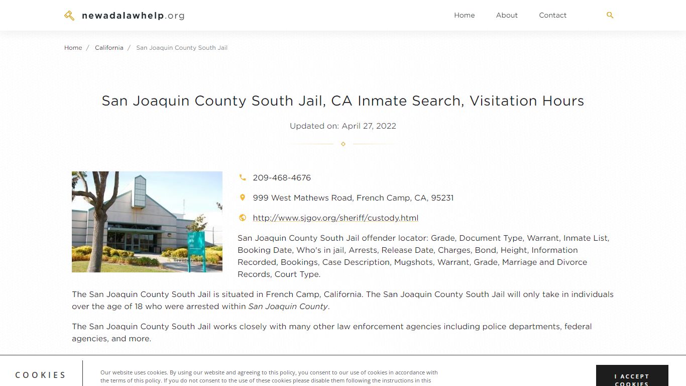 San Joaquin County South Jail, CA Inmate Search ...