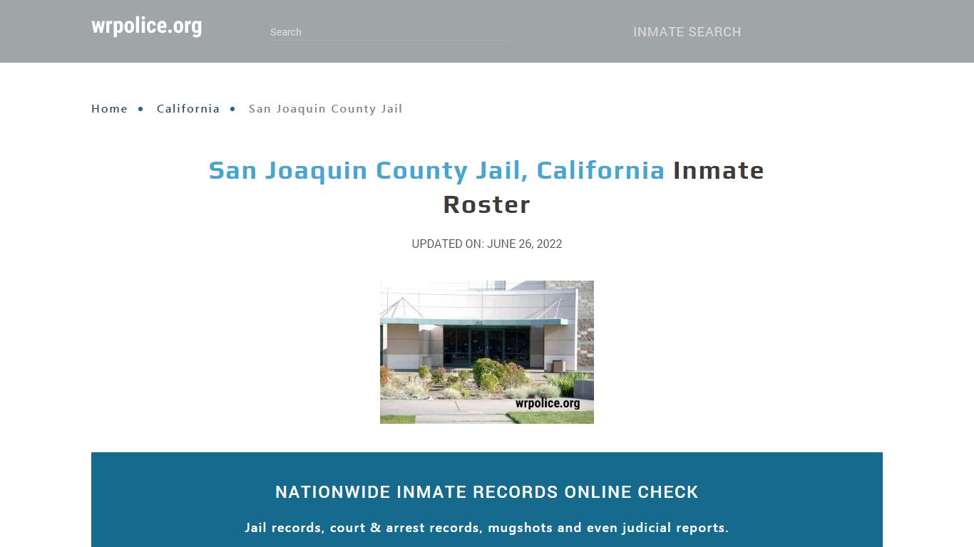 San Joaquin County Jail, California - Inmate Locator